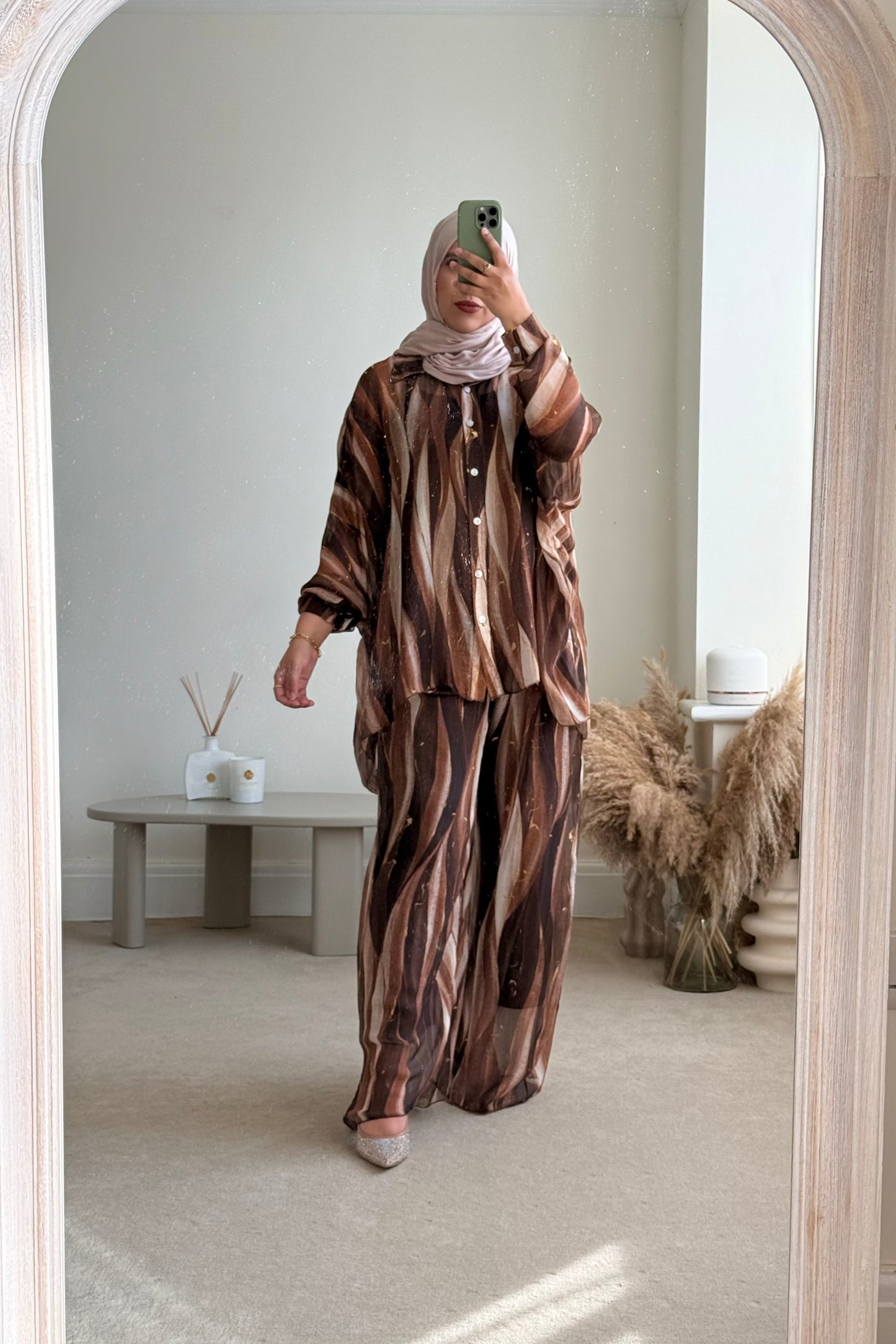 Riya Silk Blend Shirt Co-ord set - Brown