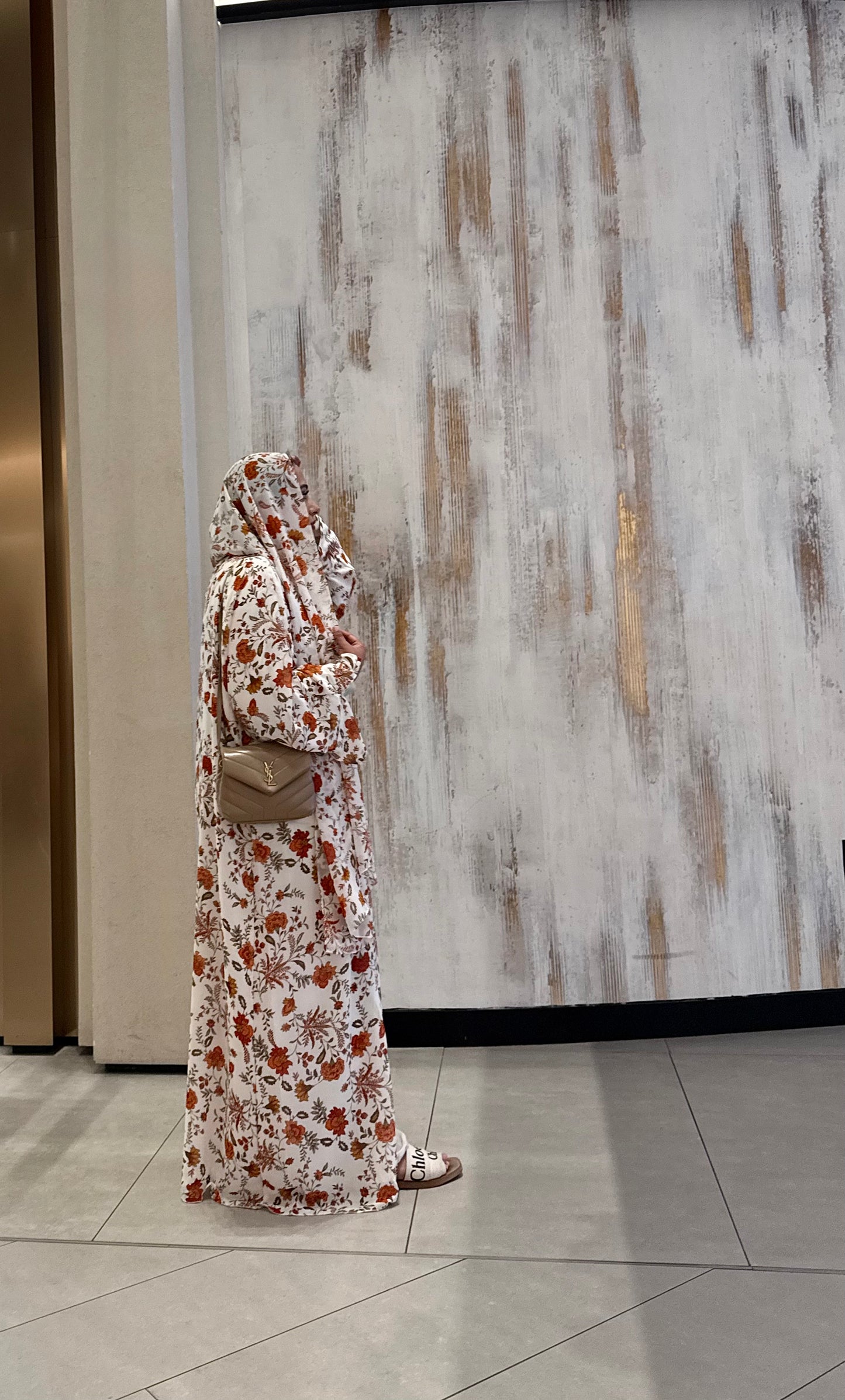 Printed Abaya & Hijab set - Rust