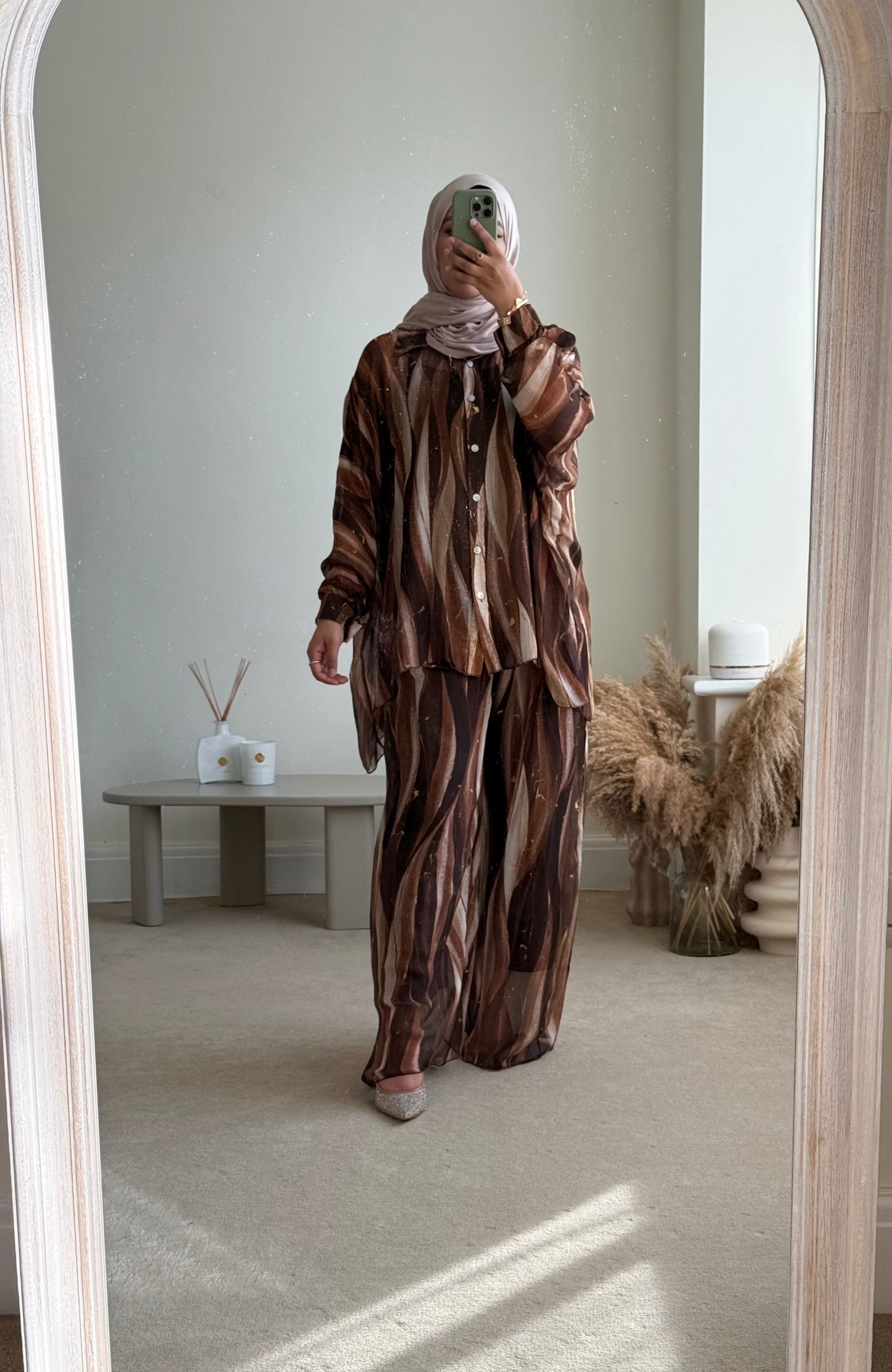Riya Silk Blend Shirt Co-ord set - Brown