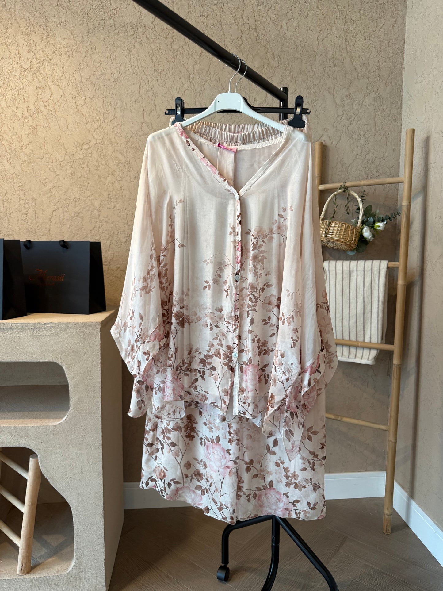 Alea Shirt silk Co-ord set - Beige