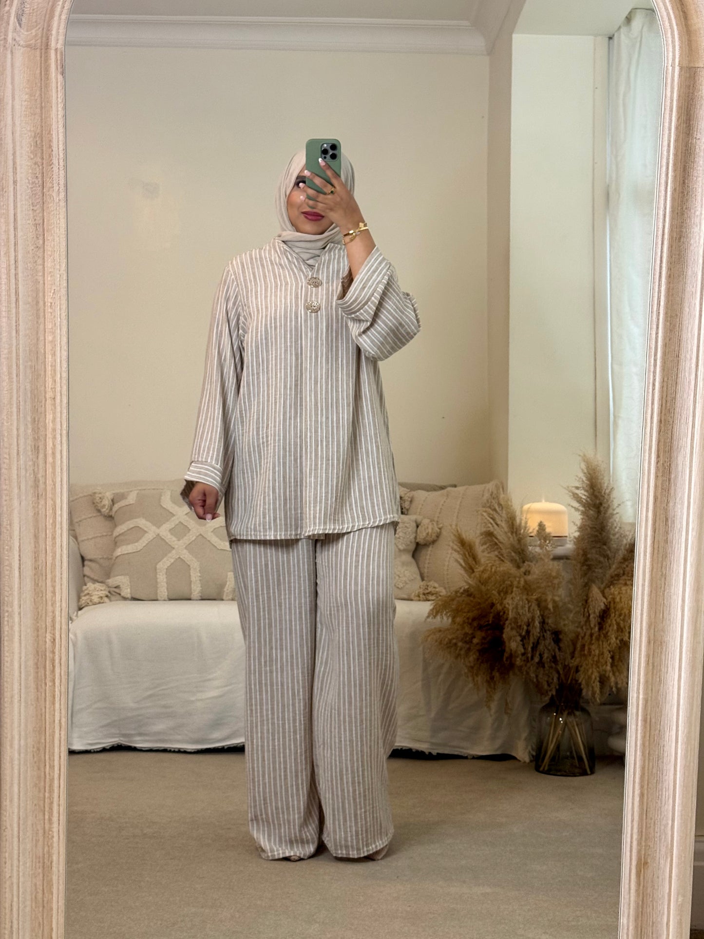 Amaya Linen Look Striped Co-ord - Beige
