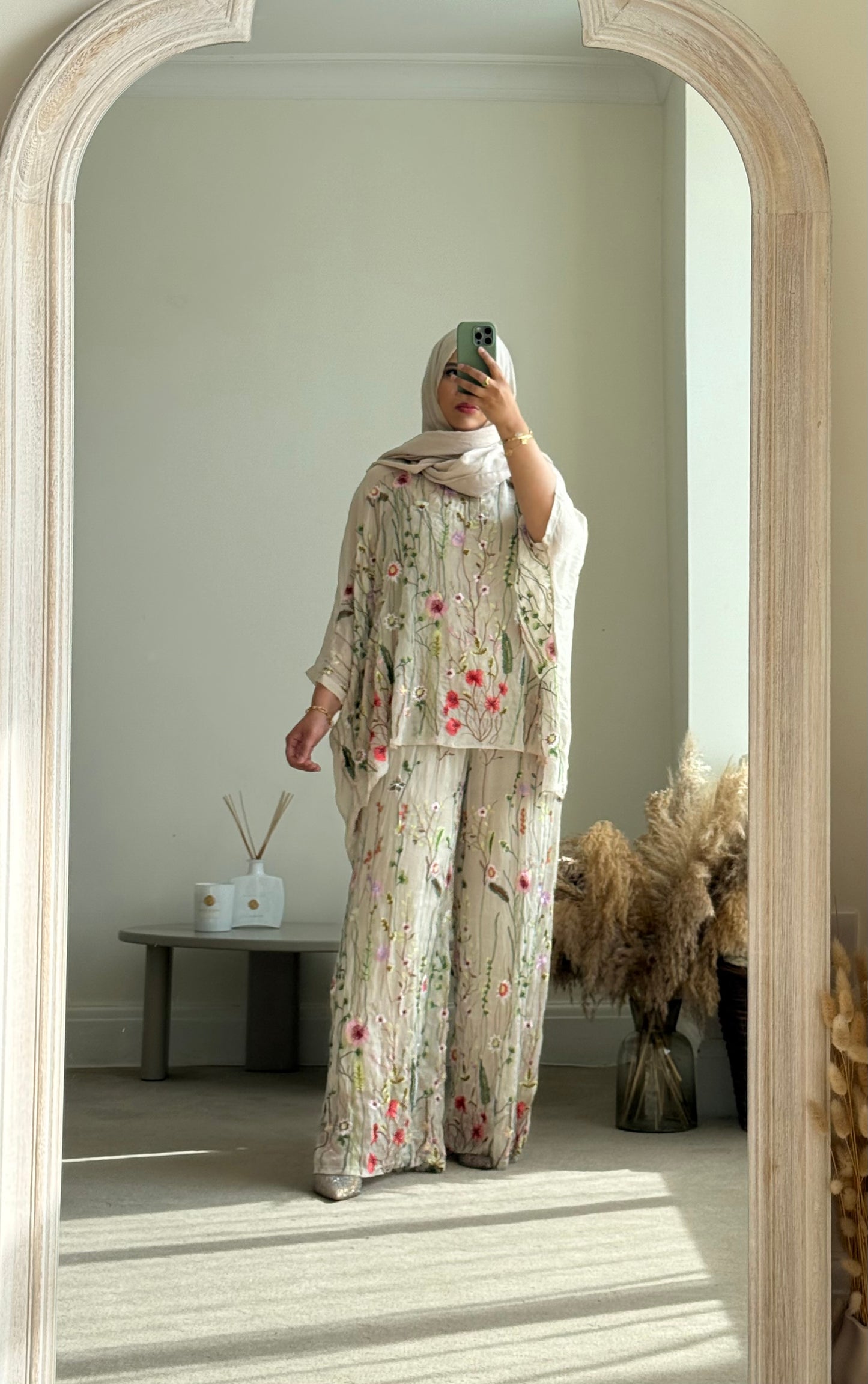 Floral embroidered Co-ord set - Beige