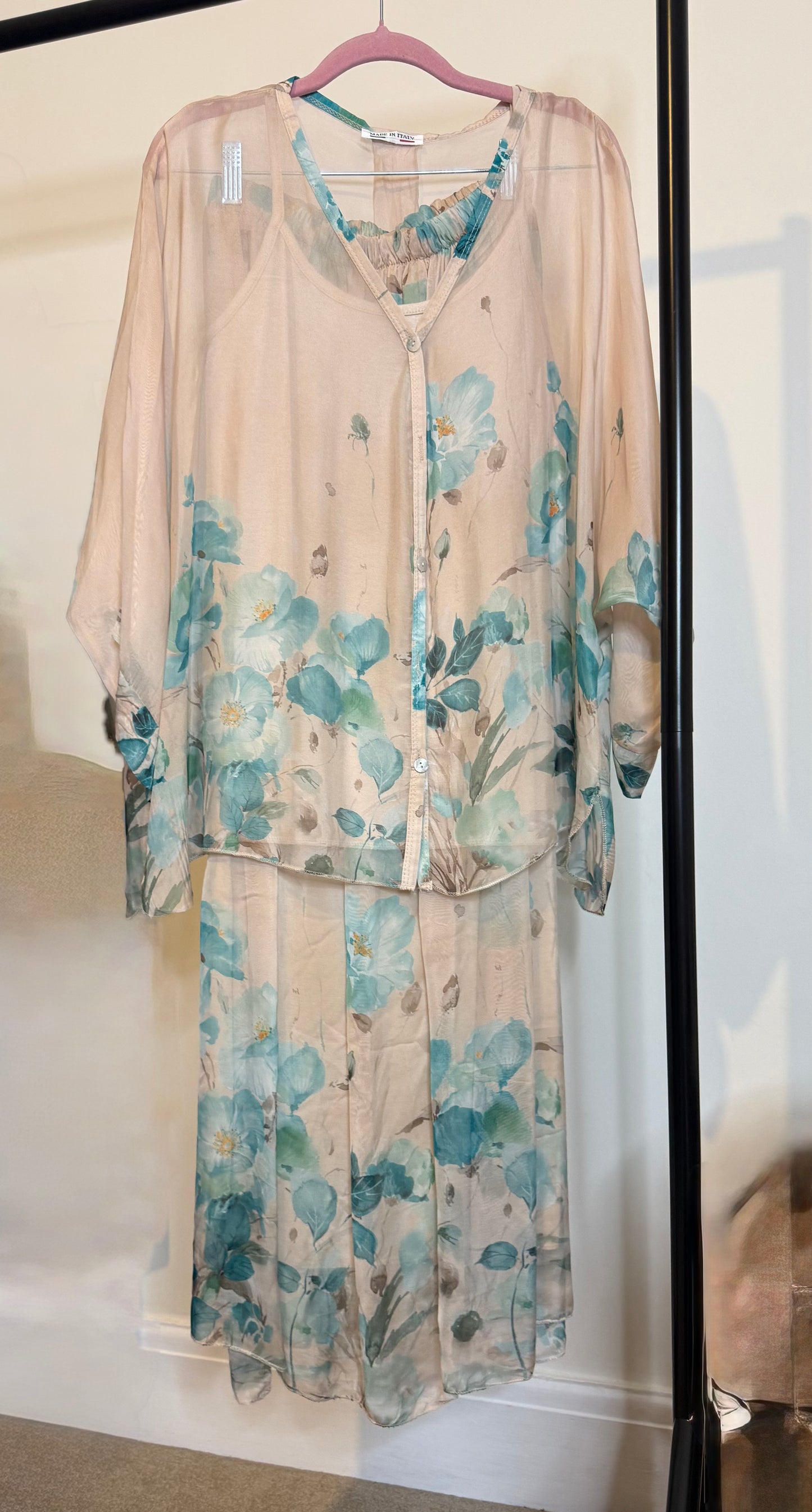 Mila silk skirt set - Beige & Turquoise