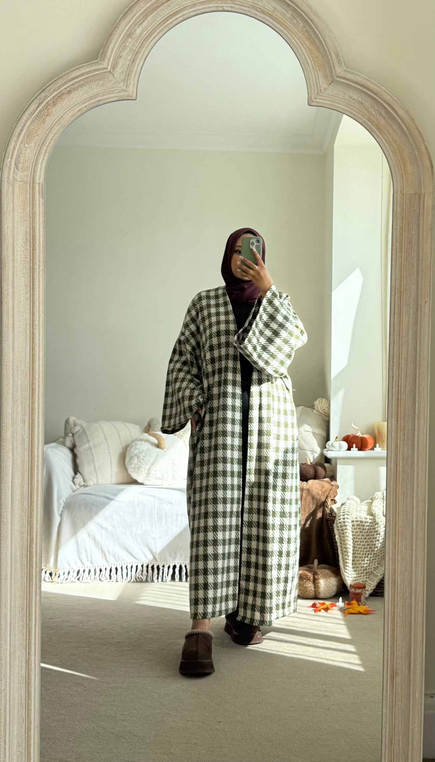 Checkered Coatigan - Khaki