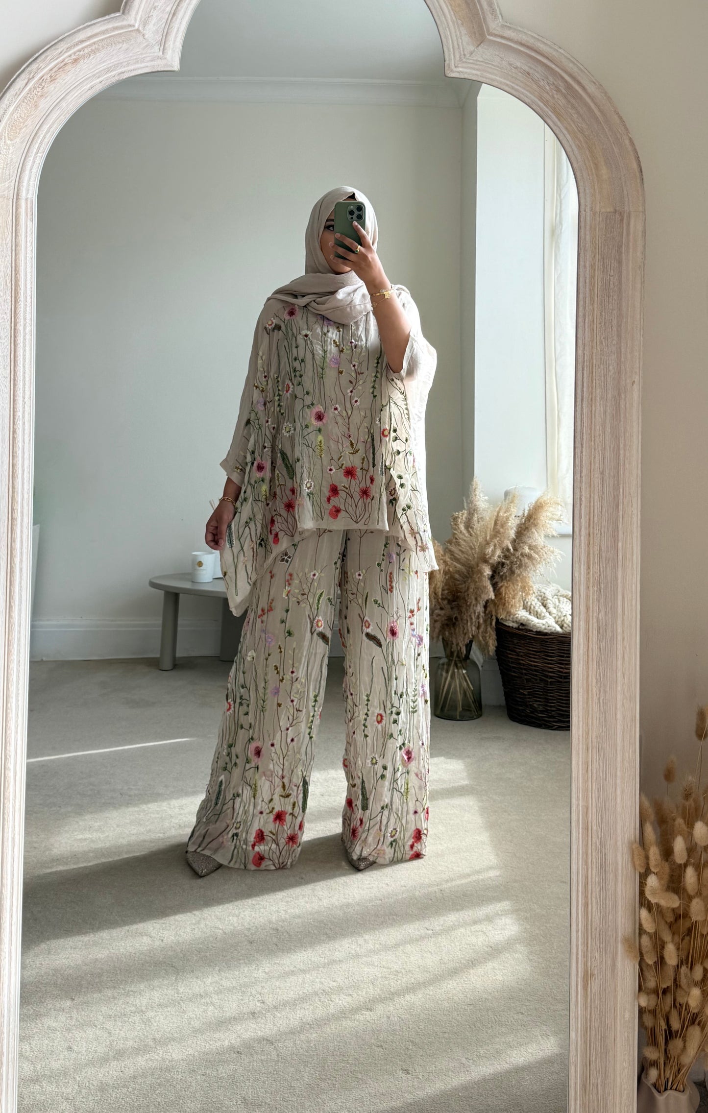 Floral embroidered Co-ord set - Beige