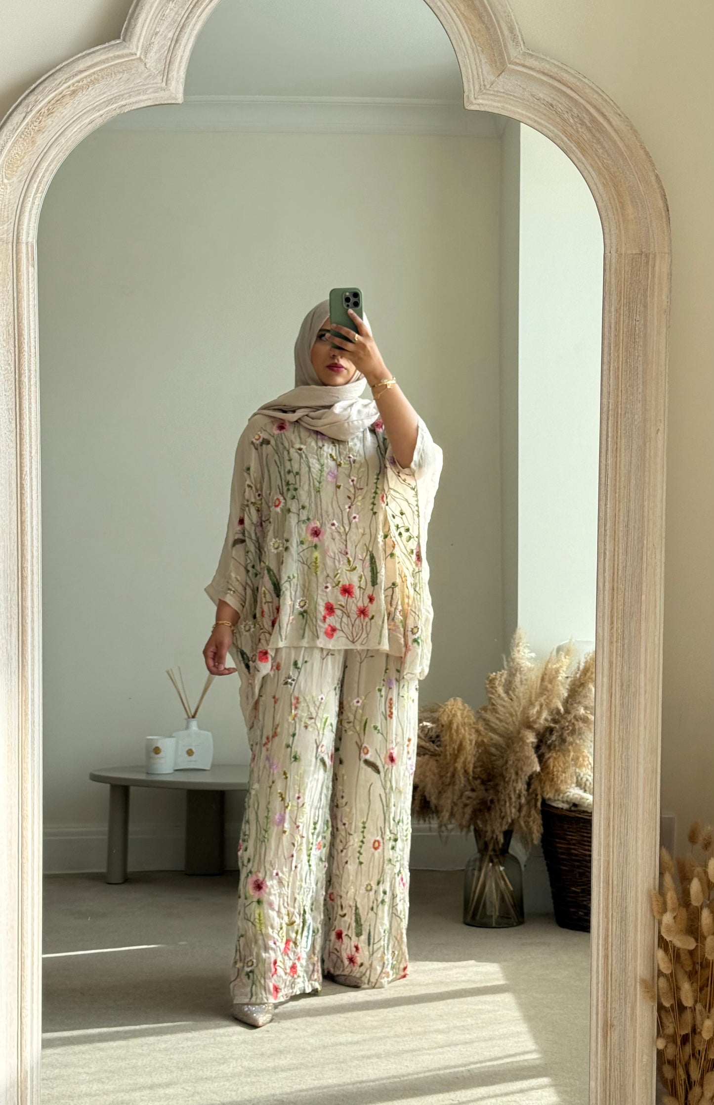 Floral embroidered Co-ord set - Beige