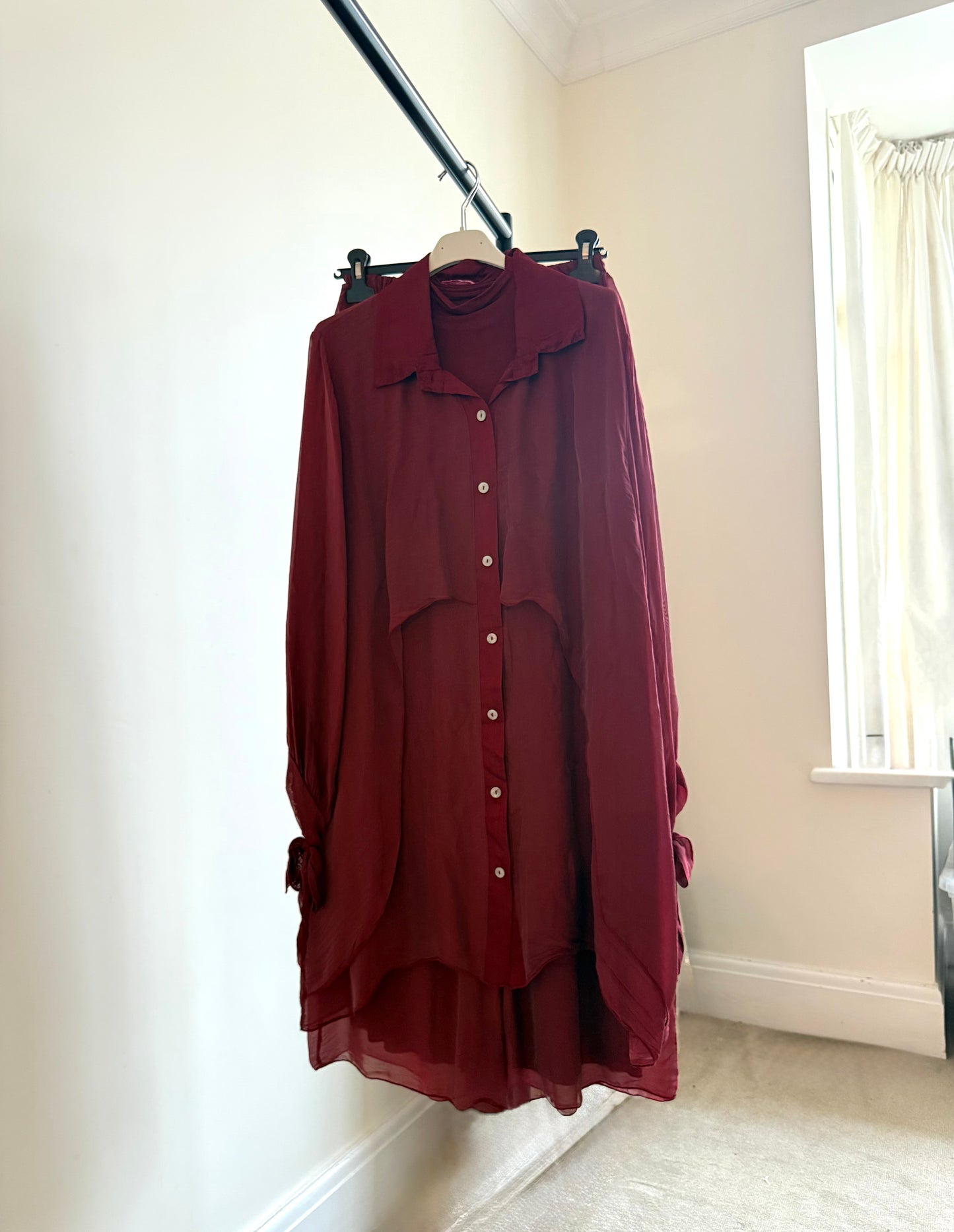 Ariana Long Shirt Set - Burgundy