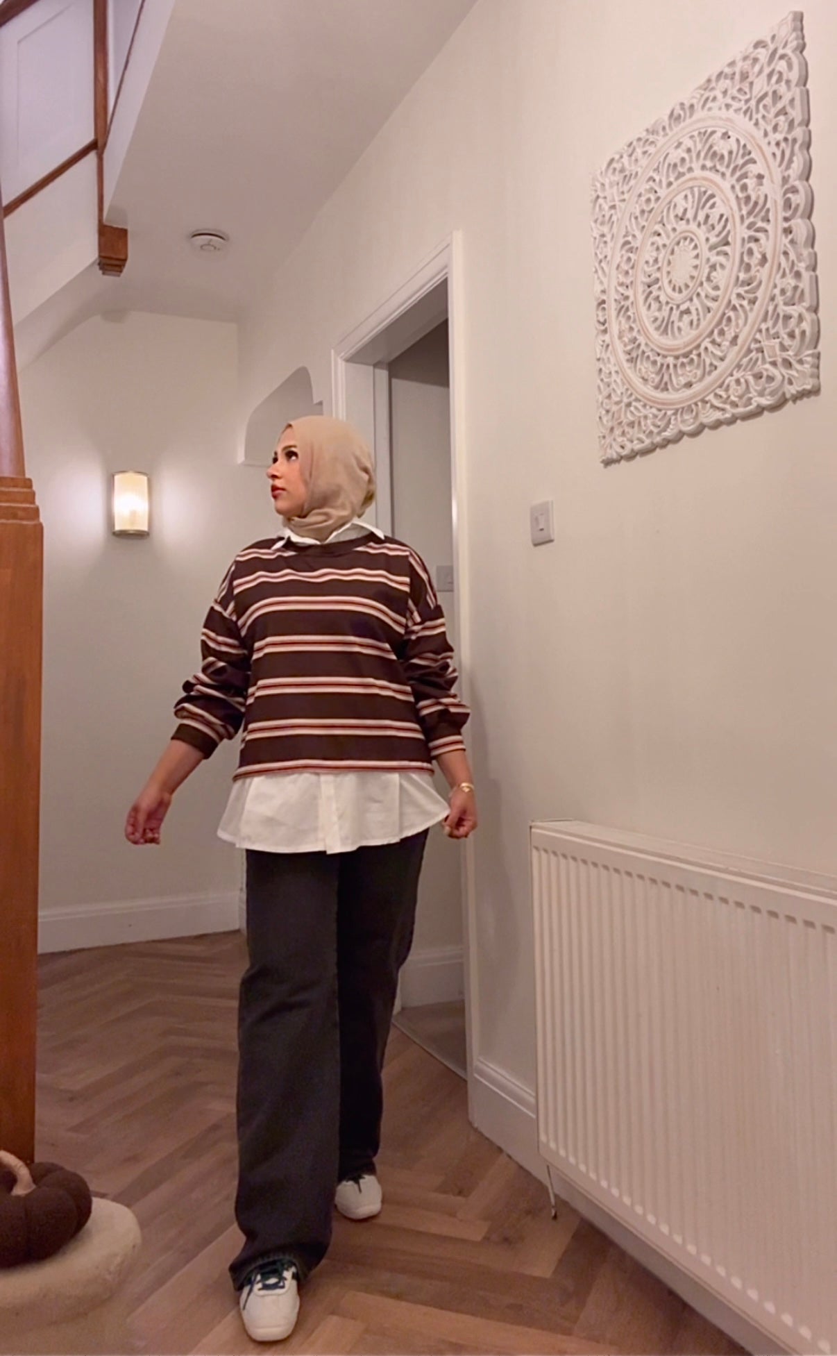 Tara stripy fleece sweater shirt - Brown