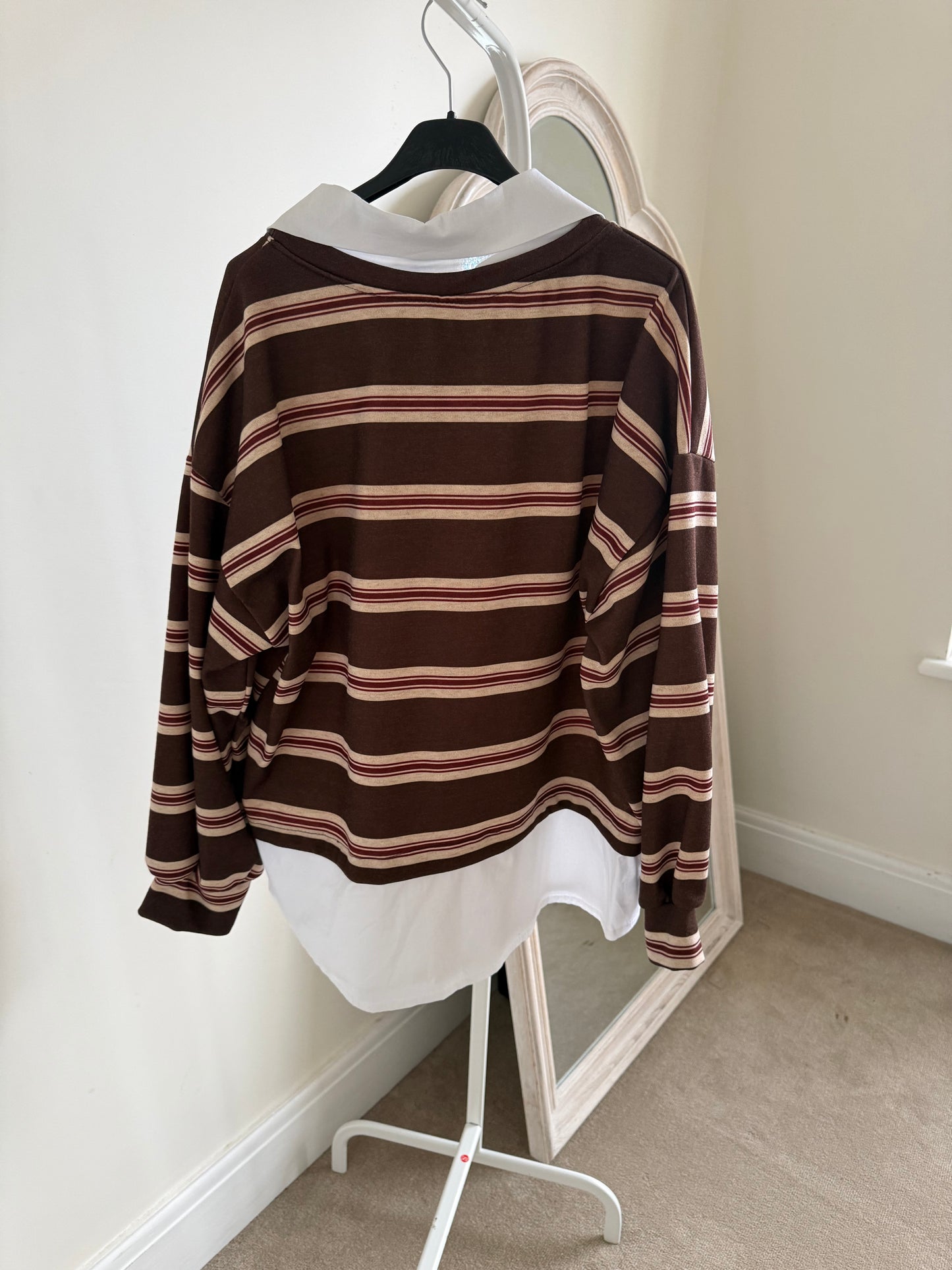 Tara stripy fleece sweater shirt - Brown