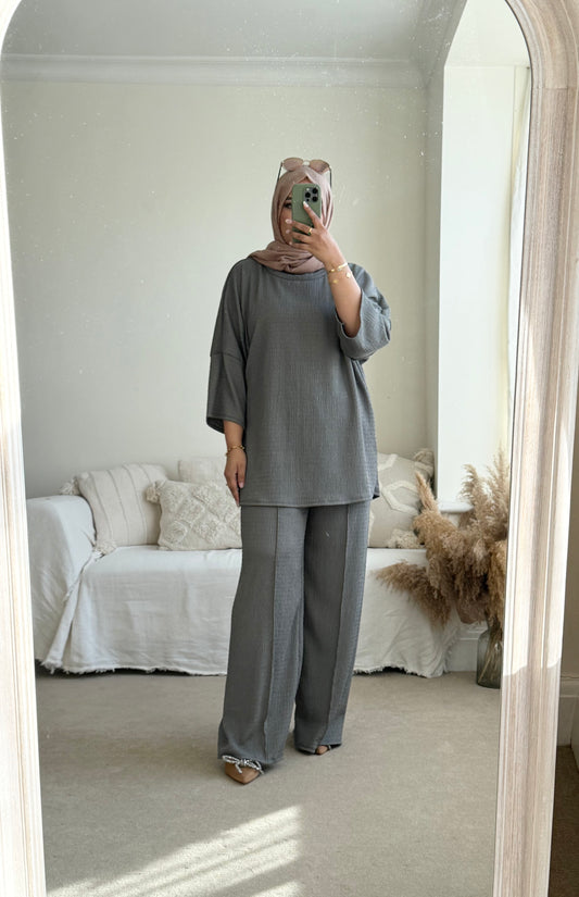 Sara Co ord set - textured lightweight- Gray