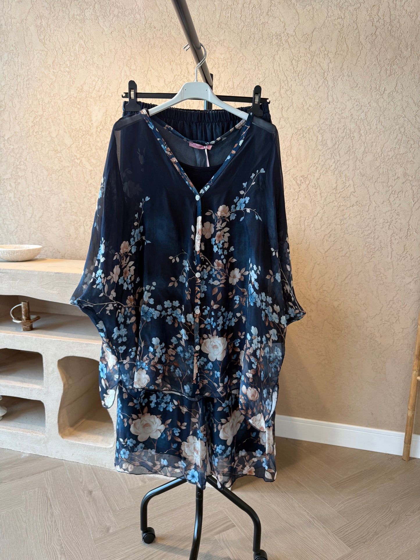 Alea Shirt silk Co-ord set - Navy