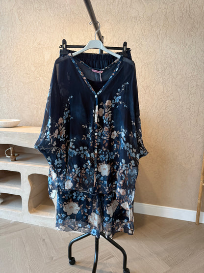 Alea Shirt silk Co-ord set - Navy