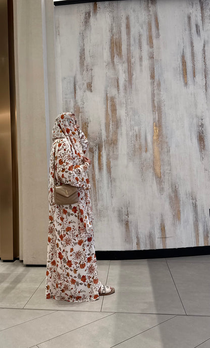 Printed Abaya & Hijab set - Rust