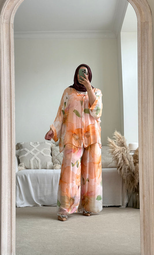 Ariana Co-ord - Peach Floral Set