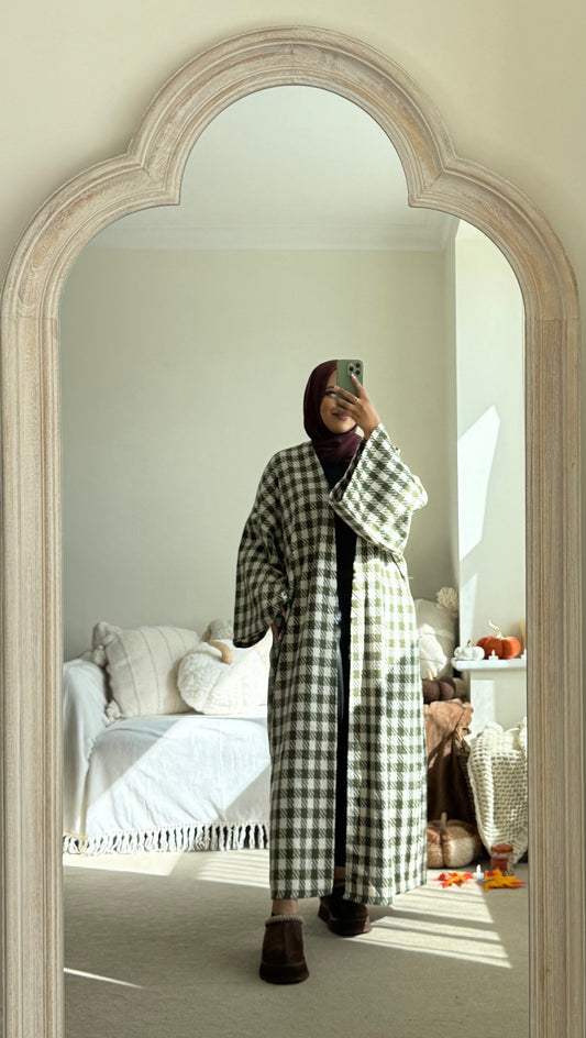 Checkered Coatigan - Khaki