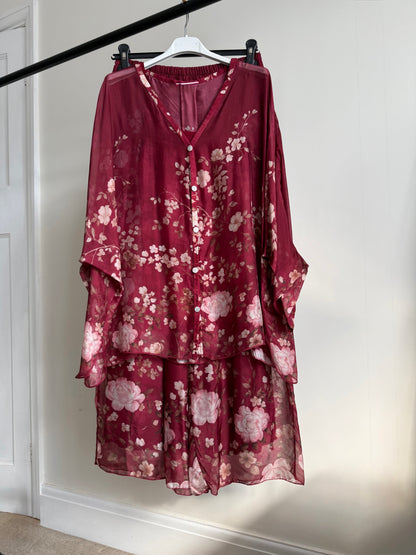 Alea Shirt silk Co-ord set - Ruby