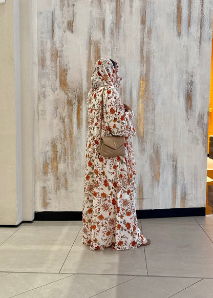 Printed Abaya & Hijab set - Rust