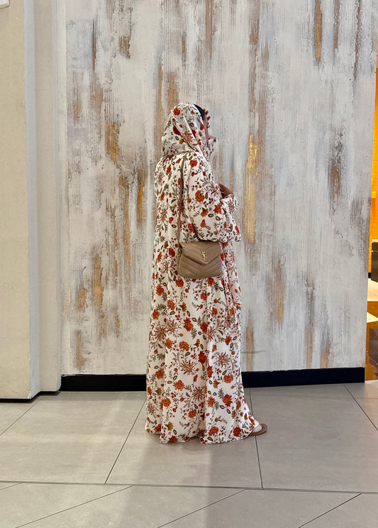 Printed Abaya & Hijab set - Rust