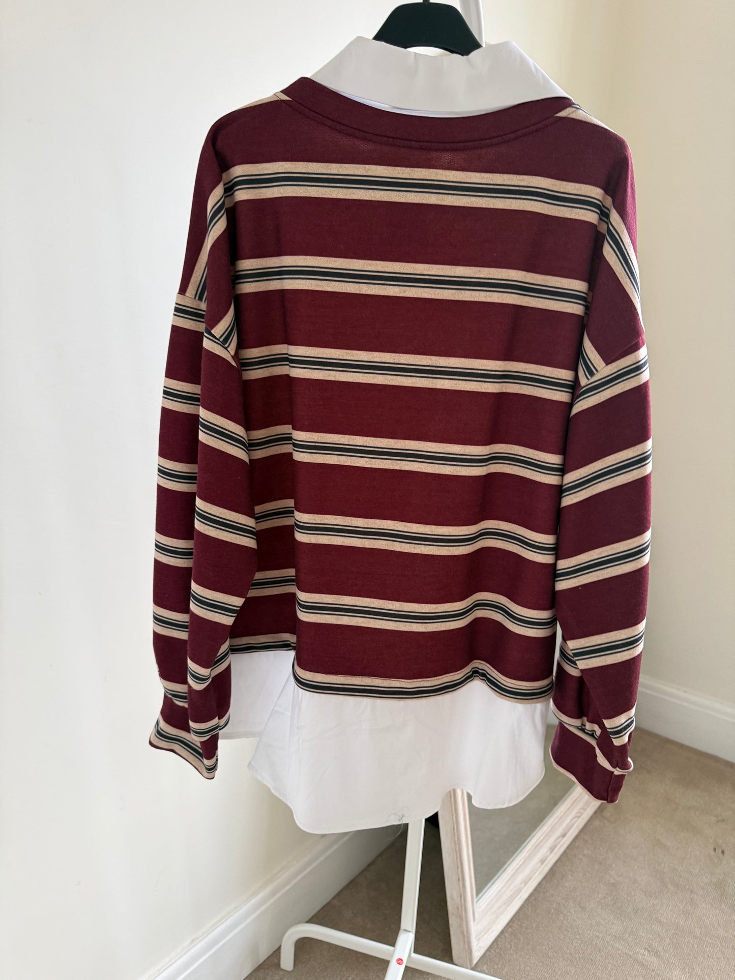 Tara stripy fleece sweater shirt - Burgundy