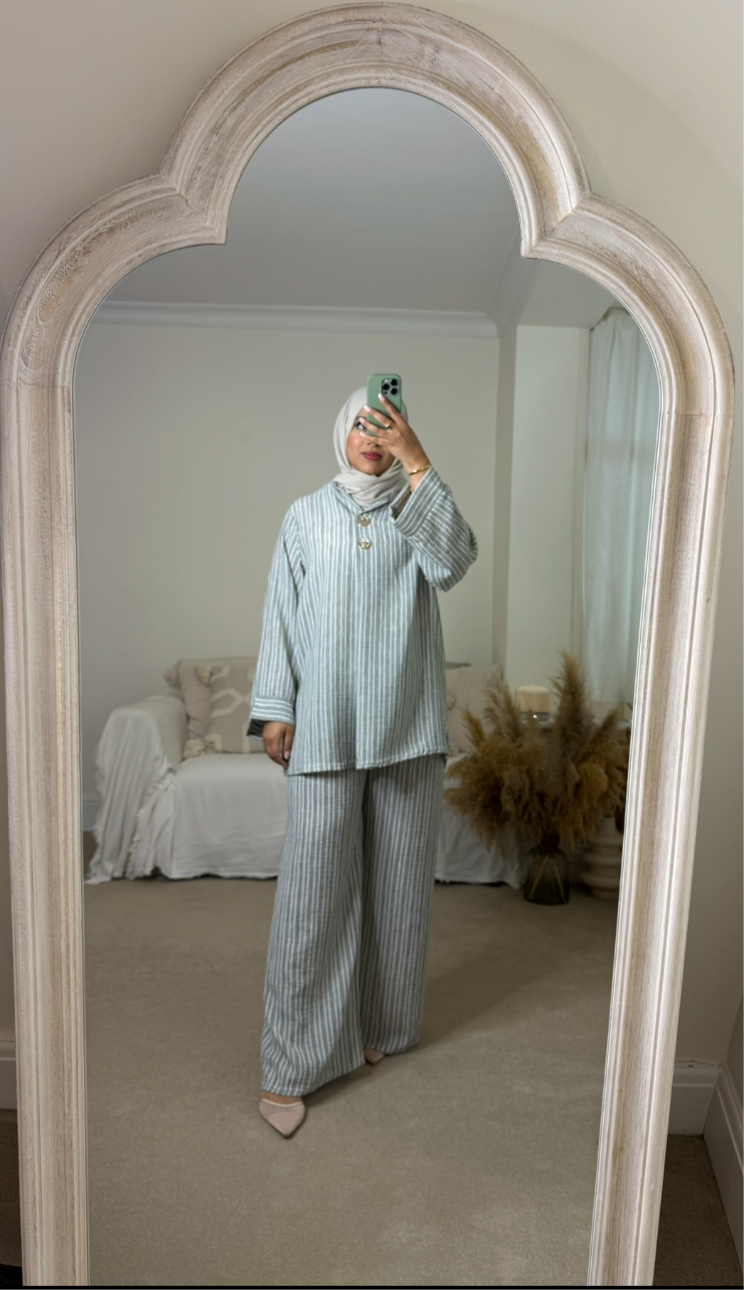 Amaya Linen Look Striped Co-ord - Khaki