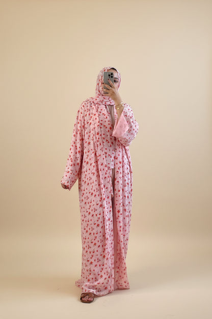 Printed Abaya & Hijab set - PINK