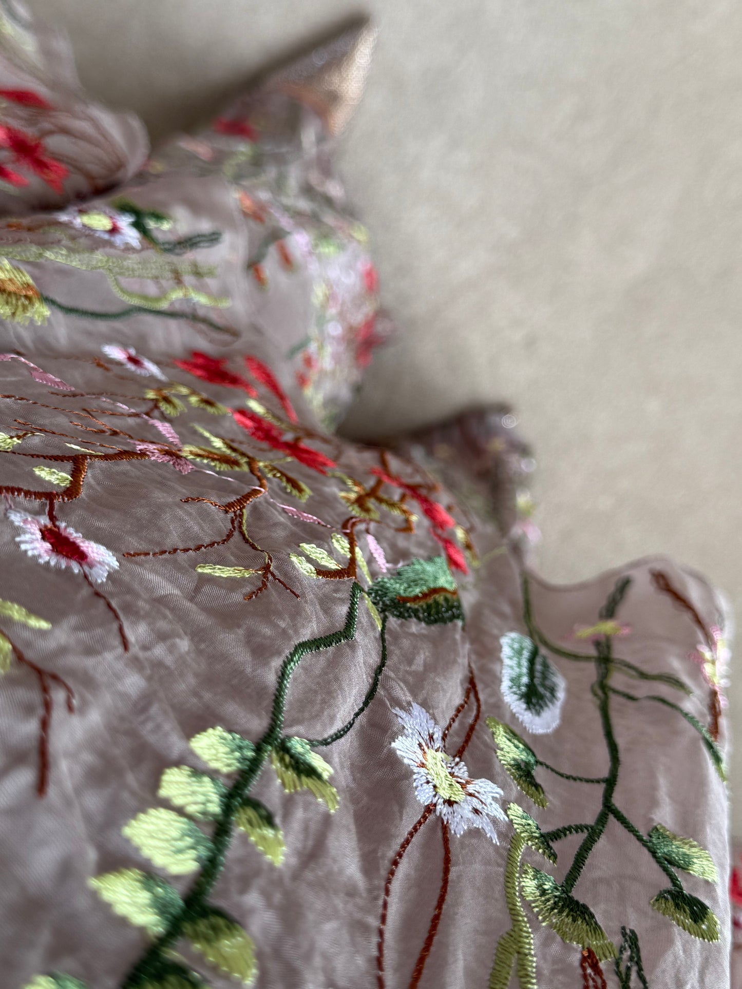 Floral embroidered Co-ord set -  Taupe Grey