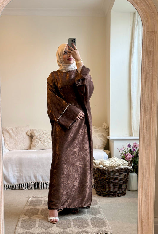 Rima Floral Kaftan Dress - Brown