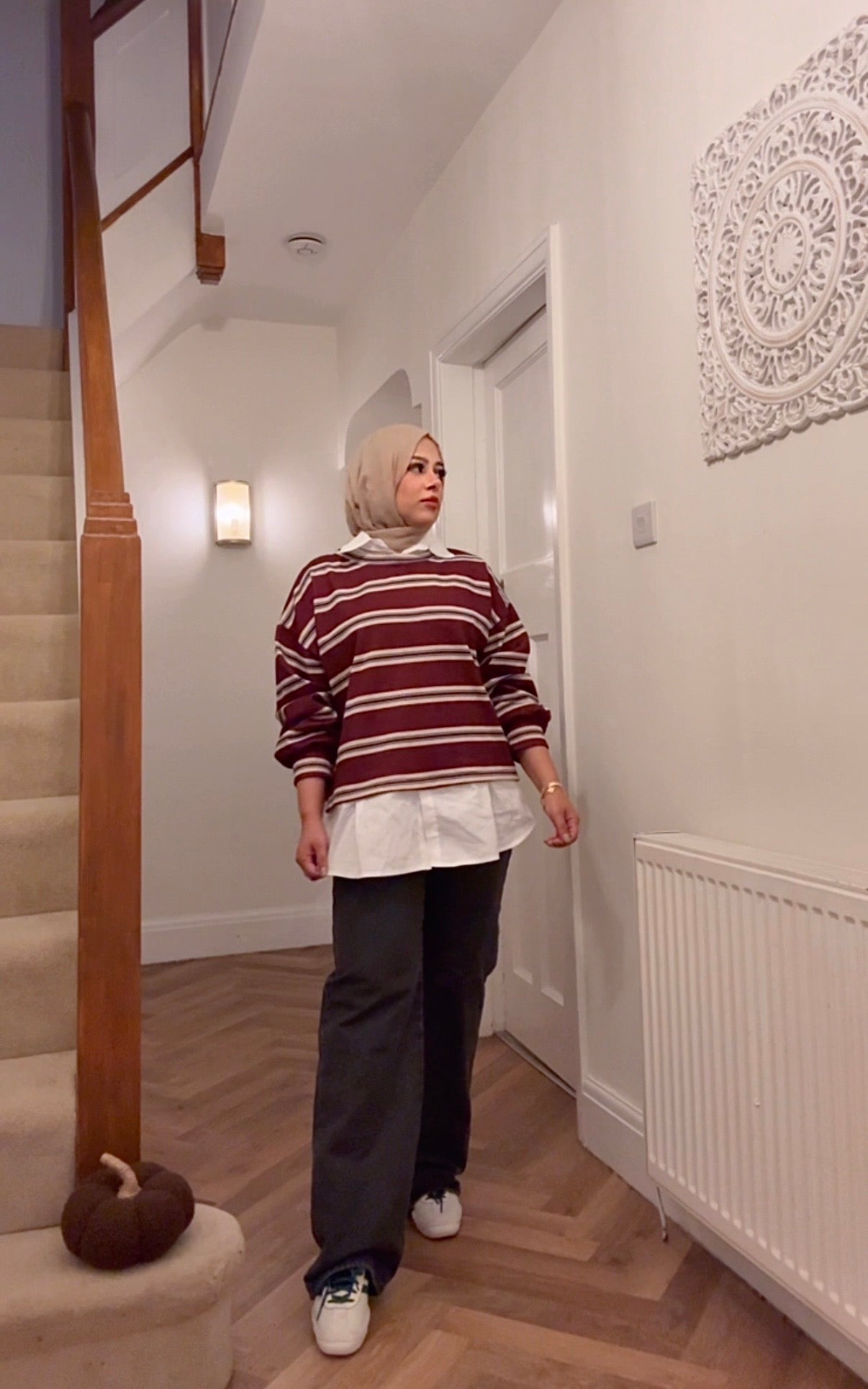 Tara stripy fleece sweater shirt - Burgundy