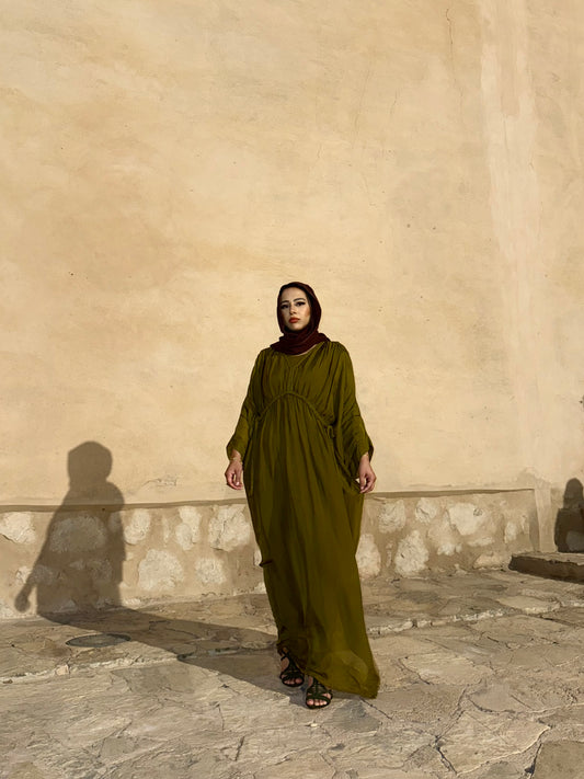 Sierra Silk Maxi Kaftan - Olive Green