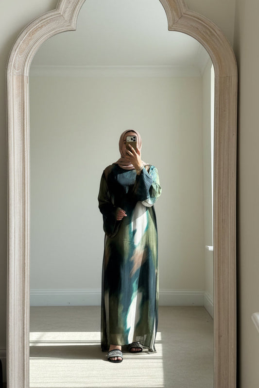 Hana printed kaftan style dress -  Emerald and Navy