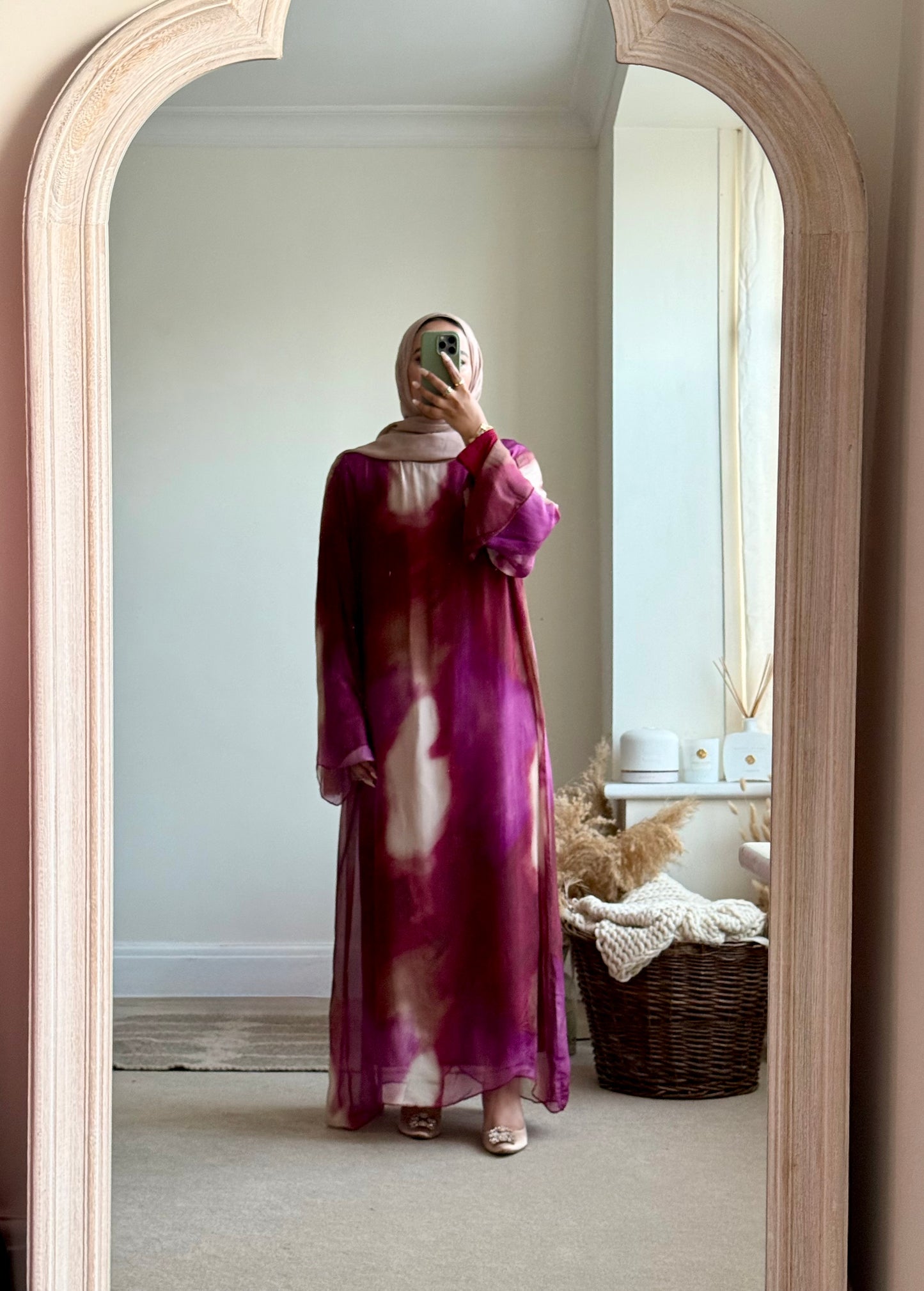 Hana printed kaftan style dress - Purple and Burgundy