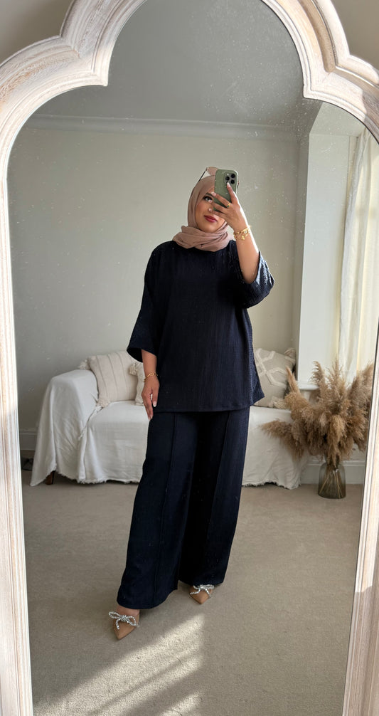Sara Co ord set - textured lightweight- Navy