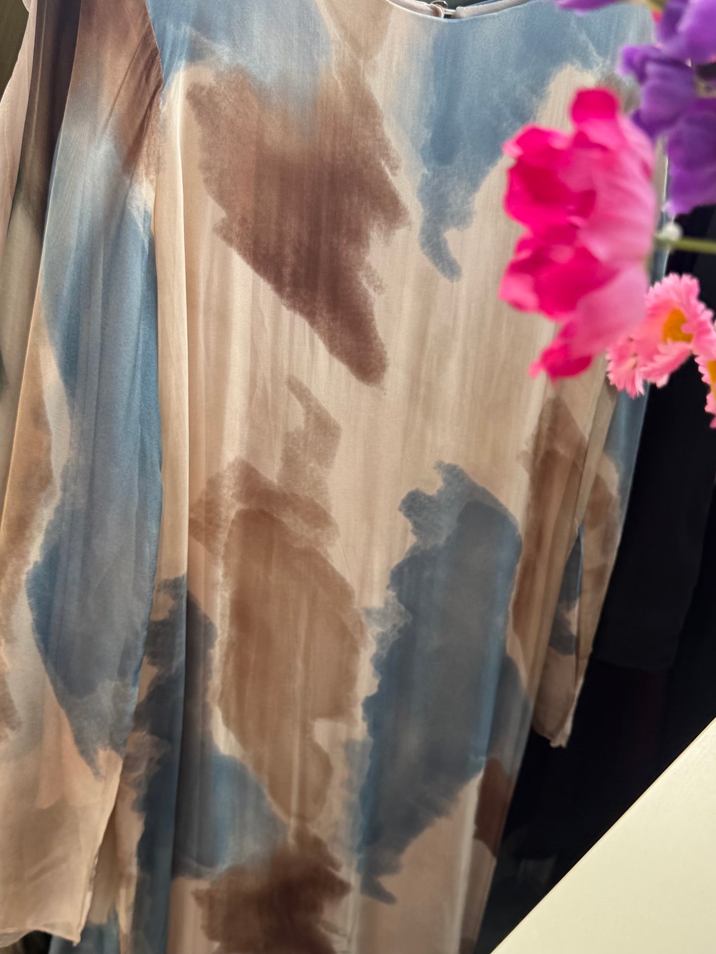 Hana printed kaftan style dress - Light Blue & Beige