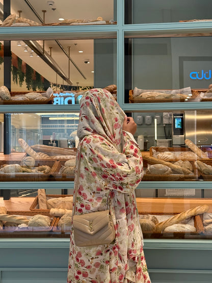 Printed Abaya & Hijab set - Rosy