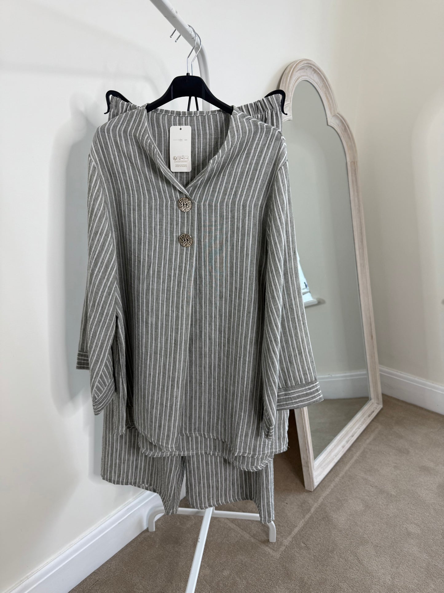 Amaya Linen Look Striped Co-ord - Grey