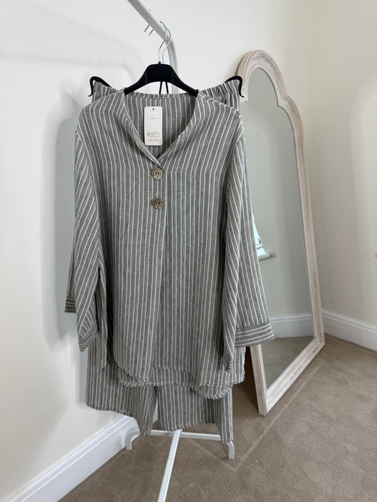 Amaya Linen Look Striped Co-ord - Khaki