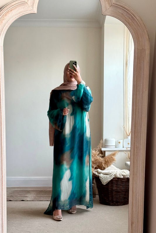 Hana printed kaftan style dress - Turquoise