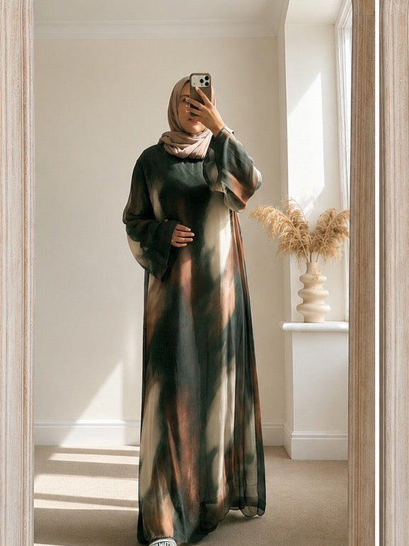Hana printed kaftan style dress - forest