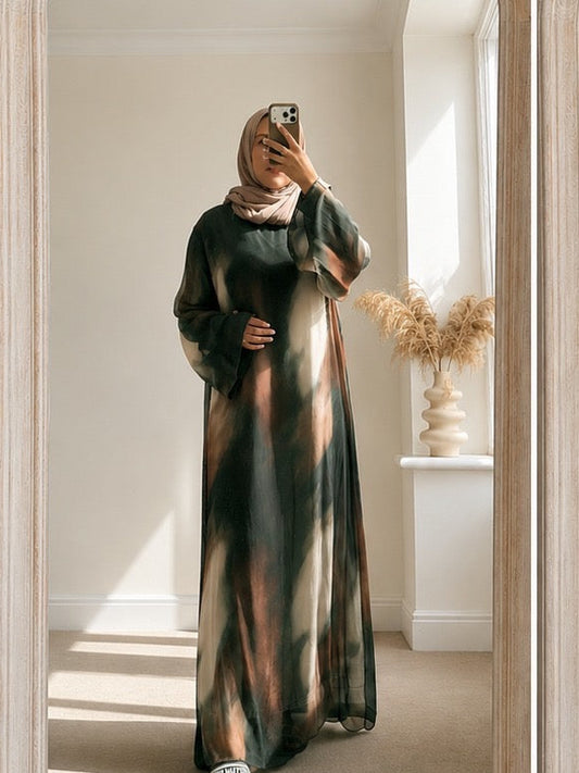 Hana printed kaftan style dress - forest