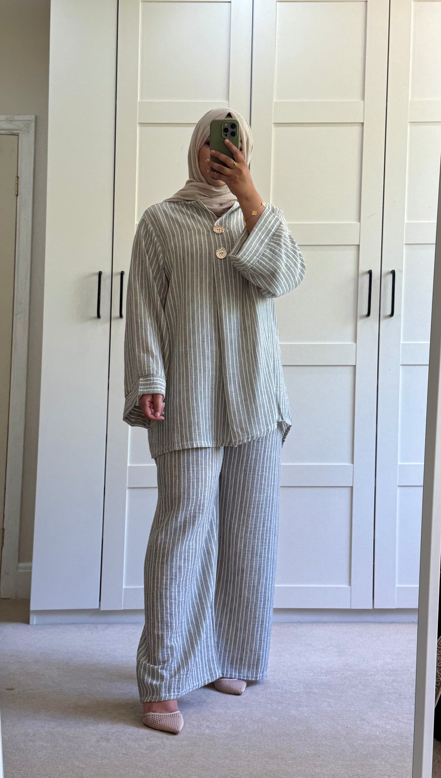 Amaya Linen Look Striped Co-ord - Khaki