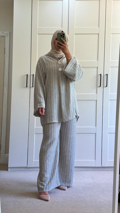 Amaya Linen Look Striped Co-ord - Khaki