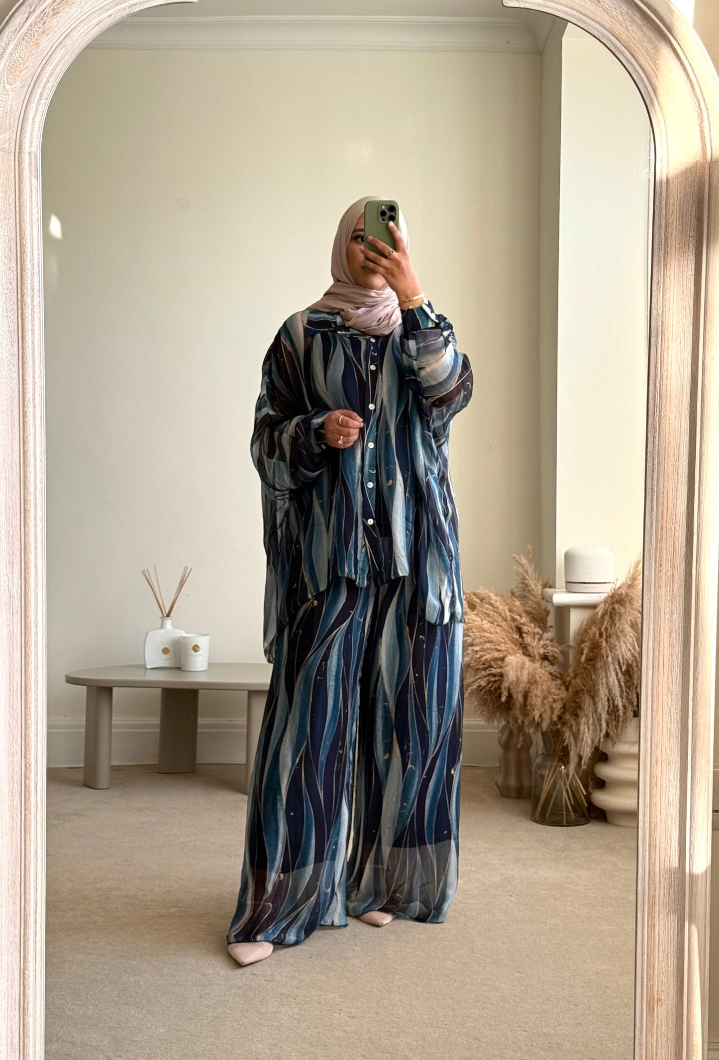Riya Silk Blend Shirt Co-ord set - Navy