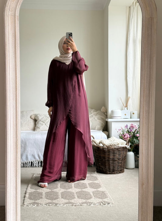 Ariana Long Co-ord Set - Burgundy