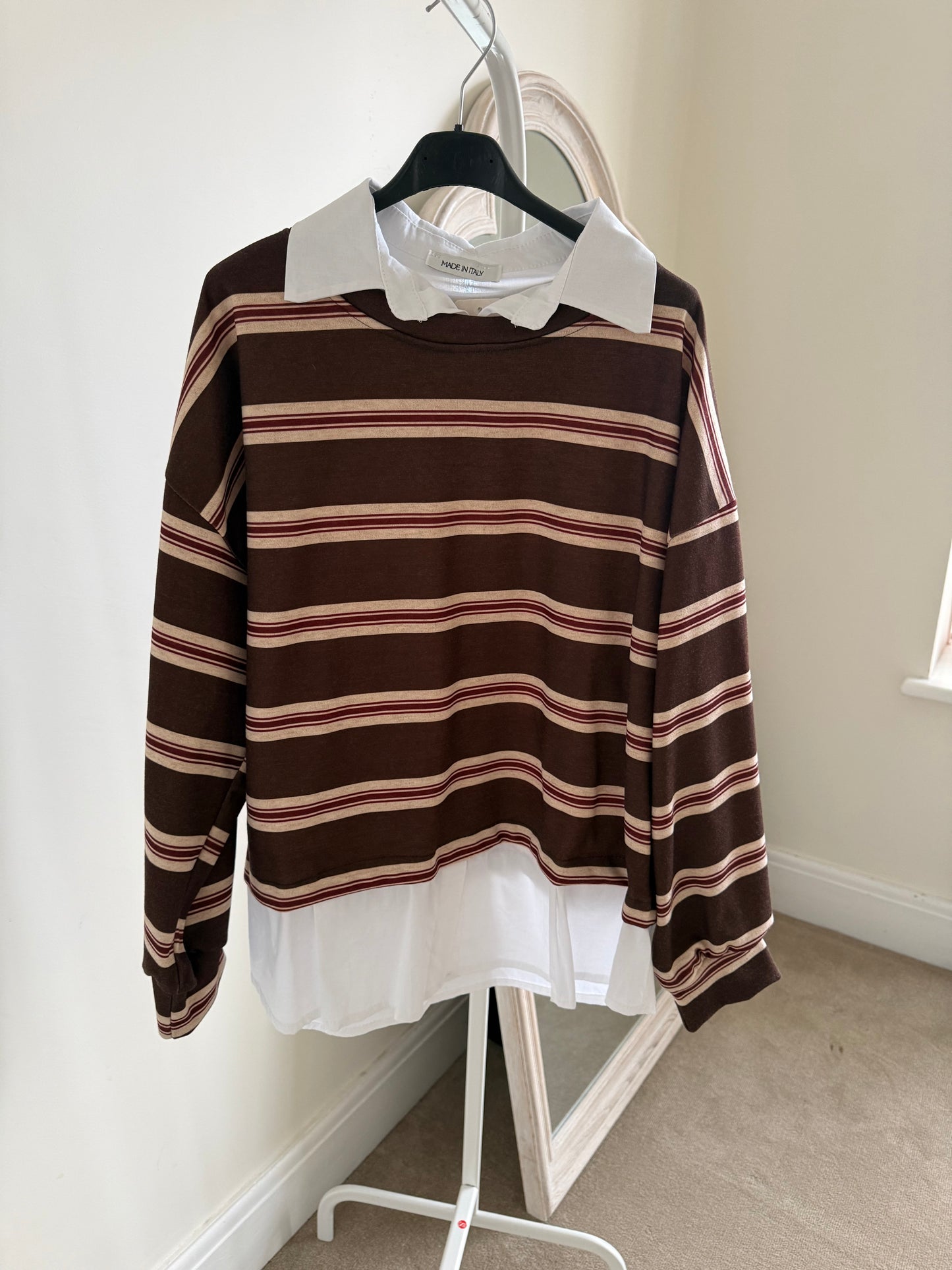 Tara stripy fleece sweater shirt - Brown