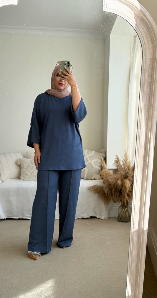 Sara Co ord set - textured lightweight- Royal Blue