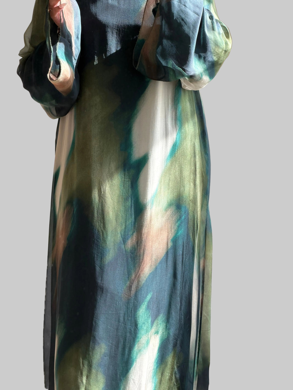 Hana printed kaftan style dress -  Emerald and Navy