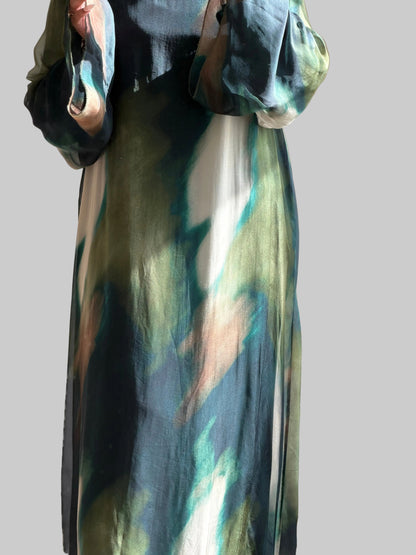 Hana printed kaftan style dress -  Emerald and Navy