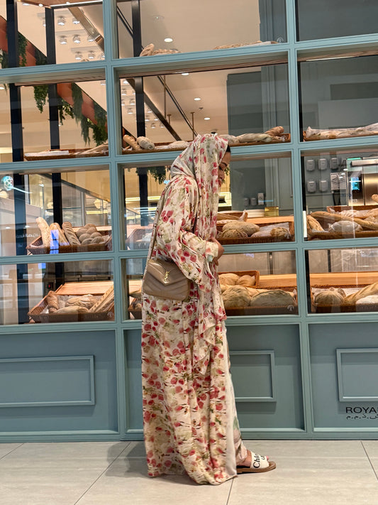 Printed Abaya & Hijab set - Rosy