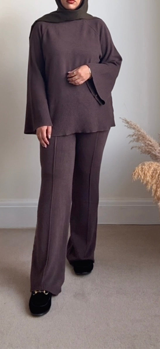 Hawa Premium Knit Co-ord Set - Chocolate