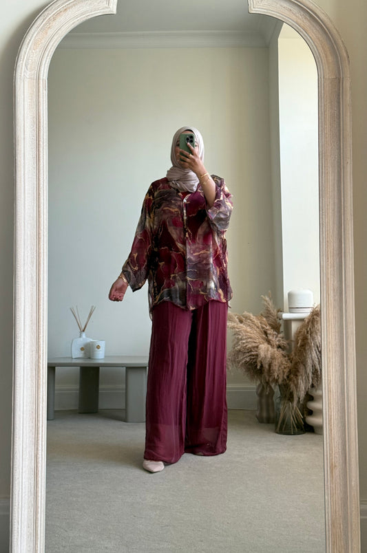 Ariana Co-ord set - Maroon Marble